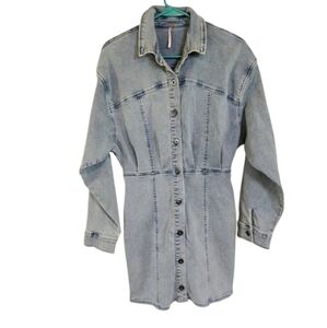 NWOT Free People Amber Light Wash Denim Jean Dress Button Down Mini